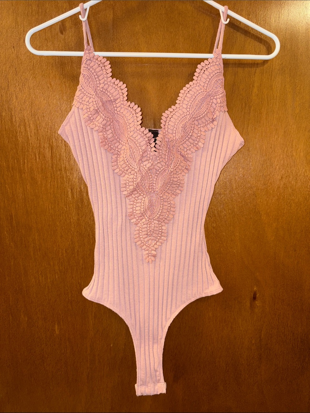 Windsor Dusty Rose Ribbed Lace-Trim Bodysuit